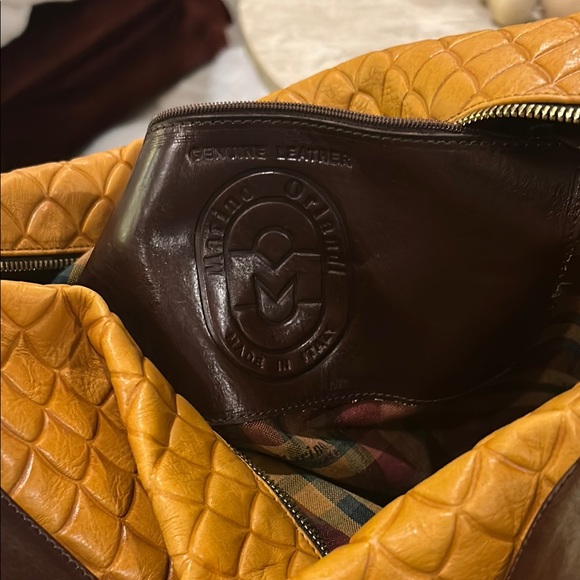 NWT Marino Orlandi Yellow slingback/ backpack shoulder bag w. leather design - Picture 10 of 14